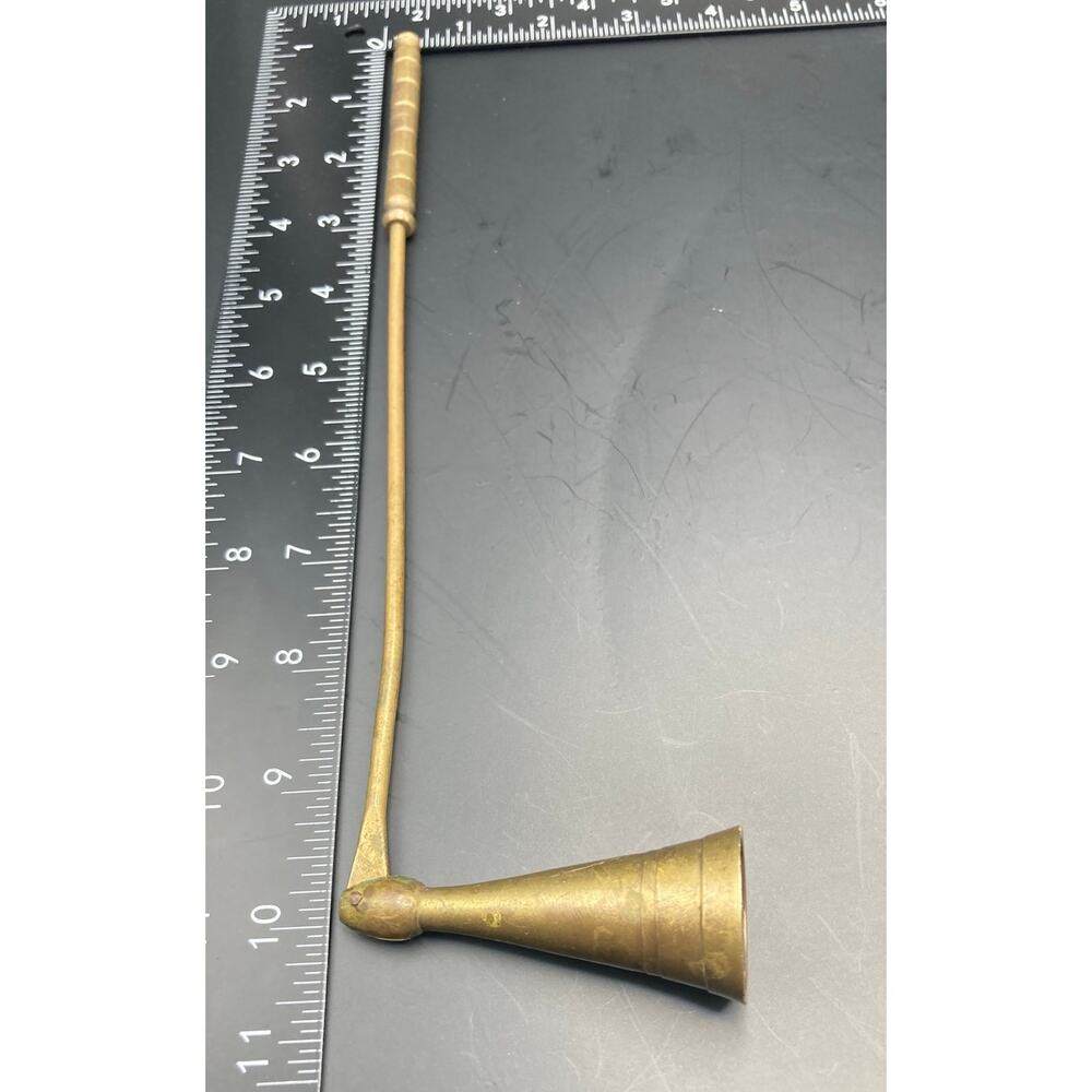 VTG Solid Brass Candle Snuffer 12" Head Pivots Long Cottage Core  Metal Handle